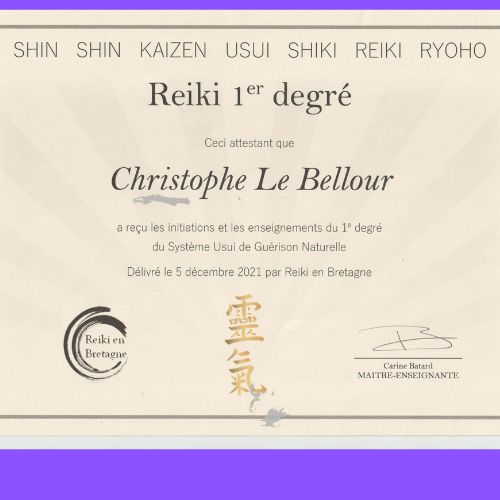Certificat Reiki 1° Degré